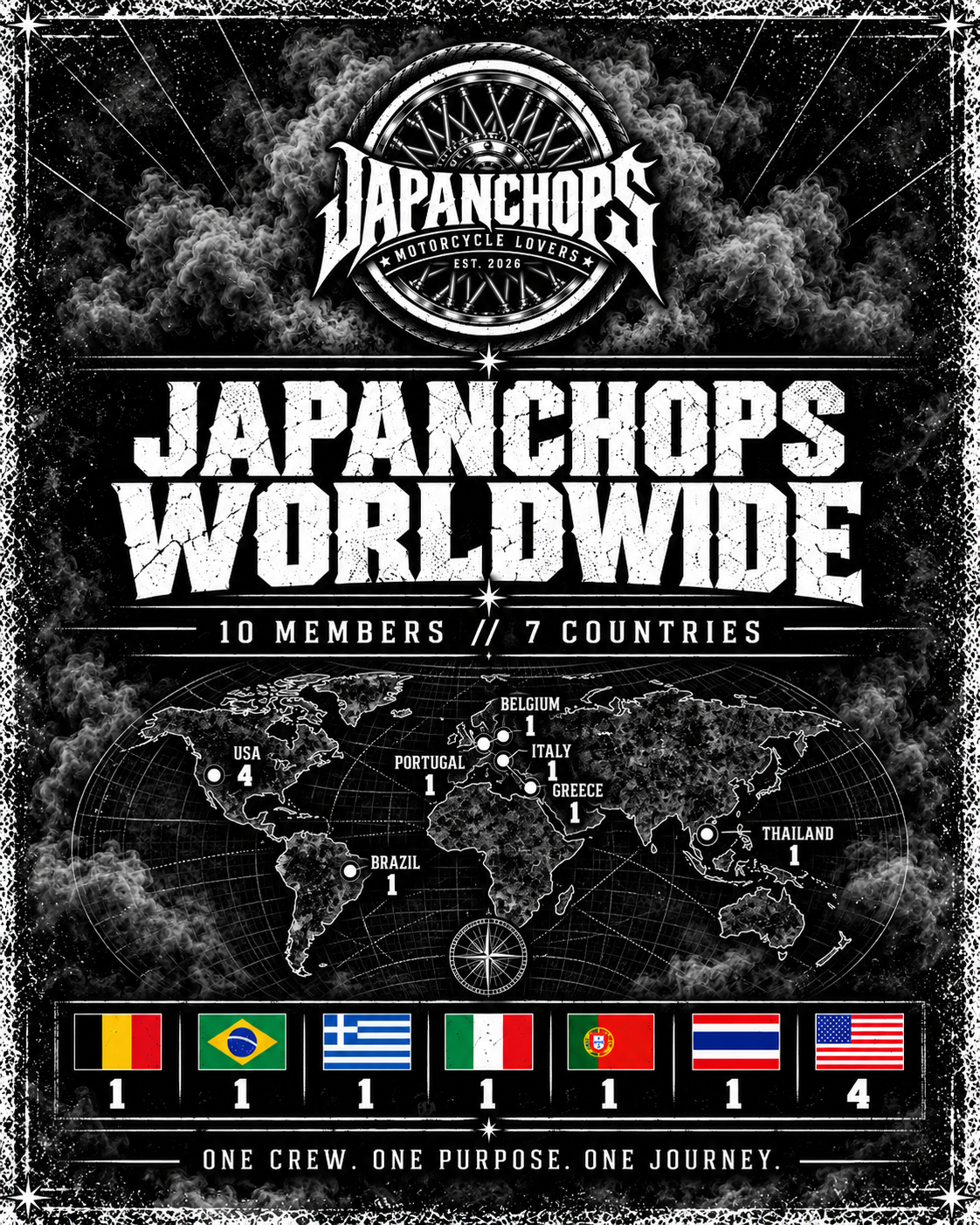 JapanChops worldwide map — 10 members across 7 countries